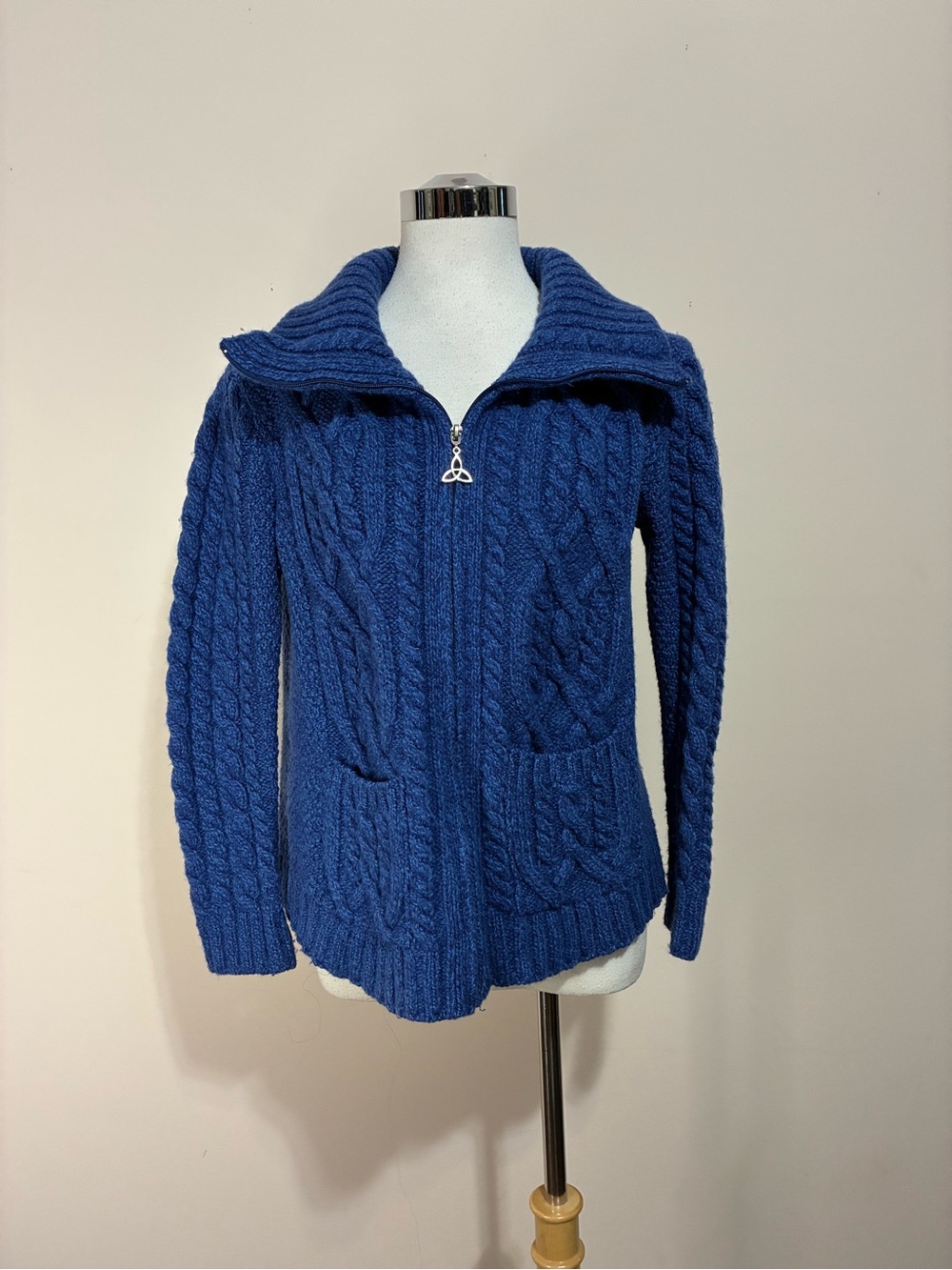 Aran Crafts Navy Cable Knit Zip Cardigan